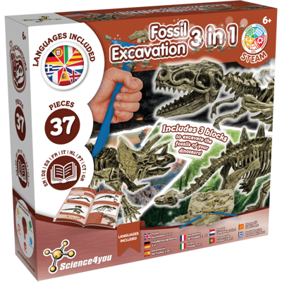 Escavações Fósseis Dinossauros 3 em 1 Brinquedos Science4you Escavações Fósseis Dinossauros 3 em 1 Brinquedos Science4you