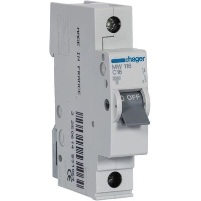 Hager MW116 1P 16A C 3kA Disjuntor Hager MW116 1P 16A C 3kA Disjuntor