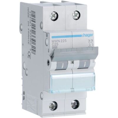 Disjuntor 2P 25A C 3kA 2M MWN225 Hager Disjuntor 2P 25A C 3kA 2M MWN225 Hager
