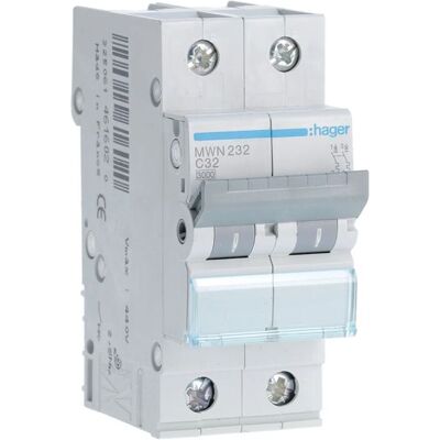 Disjuntor 2P 32A C 3kA 2M MWN232 Hager Disjuntor 2P 32A C 3kA 2M MWN232 Hager
