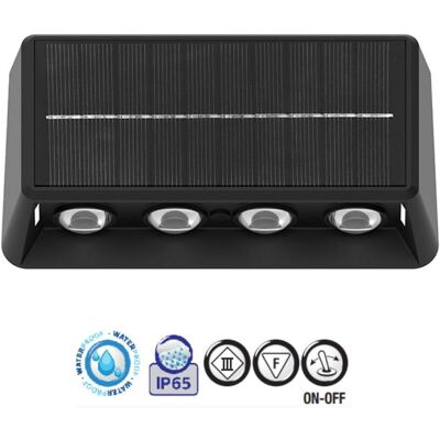 Aplique Solar LED Malibu 8W Preto IP65 HorozElectric Aplique Solar LED Malibu 8W Preto IP65 HorozElectric