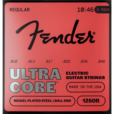 Fender 1250 Ultracore Guitar Strings Nickel Plated Steel Ball End 1250R Gauges 010-046 3-Pack Fender 1250 Ultracore Guitar Strings Nickel Plated Steel Ball End 1250R Gauges 010-046 3-Pack