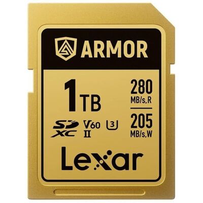 Lexar Armor Gold Cartão SDXC 1TB UHS-II IP68 R280/W210 V60 Aço Lexar Armor Gold Cartão SDXC 1TB UHS-II IP68 R280/W210 V60 Aço