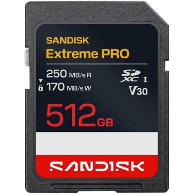 Cartão de memória Sandisk Extreme Pro 512GB SDXC UHS-I 250MB/s V30 Preto Cartão de memória Sandisk Extreme Pro 512GB SDXC UHS-I 250MB/s V30 Preto