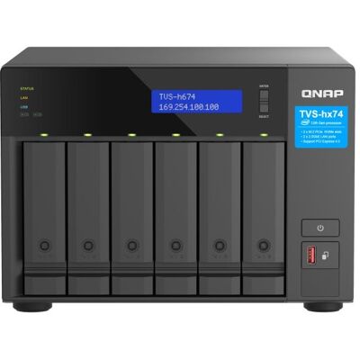 QNAP TVS-H674 NAS de 6 Baías com Intel Core i5-12400, 32GB DDR4, PCIe Gen4, RAID, 2.5GbE QuTS Hero QNAP TVS-H674 NAS de 6 Baías com Intel Core i5-12400, 32GB DDR4, PCIe Gen4, RAID, 2.5GbE QuTS Hero