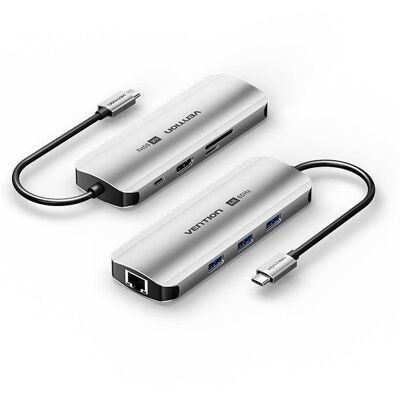 Hub USB-C Vention TQKHB 8 em 1 HDMI 4K USB 3.0 Ethernet Gigabit Hub USB-C Vention TQKHB 8 em 1 HDMI 4K USB 3.0 Ethernet Gigabit