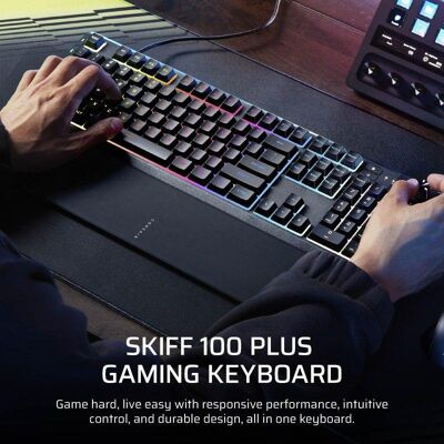 Teclado Corsair SKIFF 100 PLUS membrana RGB 10 zonas com teclas G programáveis Teclado Corsair SKIFF 100 PLUS membrana RGB 10 zonas com teclas G programáveis