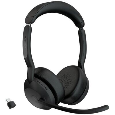 Auriculares Jabra Evolve2 55 sem fios Bluetooth com Cancelamento de Ruído e microfone, preto Auriculares Jabra Evolve2 55 sem fios Bluetooth com Cancelamento de Ruído e microfone, preto