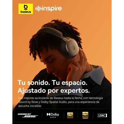 Auriculares Baseus Inspire XH1 sem fios Bluetooth com Cancelamento de Ruído, Hi-Res, Preto Auriculares Baseus Inspire XH1 sem fios Bluetooth com Cancelamento de Ruído, Hi-Res, Preto