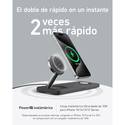 Estação de carregamento sem fio Anker MagGo 15W - 3 em 1 Preta Estação de carregamento sem fio Anker MagGo 15W - 3 em 1 Preta