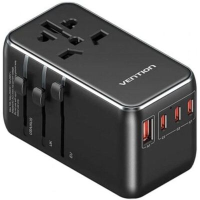 Vention 120W Adaptador de Viagem Universal PD 65W Tudo-em-um Adaptador de Viagem Mundial Carregador de Parede 20W para EUA EU UK US - Adaptador de Viagem Vention 120W Adaptador de Viagem Universal PD 65W Tudo-em-um Adaptador de Viagem Mundial Carregador de Parede 20W para EUA EU UK US - Adaptador de Viagem