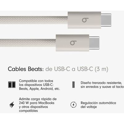 Cabo USB-C para USB-C Beats 240W Trançado 3m Cinzento Trovoada Cabo USB-C para USB-C Beats 240W Trançado 3m Cinzento Trovoada