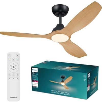 Ventoinha de Teto com Luz Philips Olas 35W 132cm 6 Velocidades Motor DC Comando Preto Ventoinha de Teto com Luz Philips Olas 35W 132cm 6 Velocidades Motor DC Comando Preto