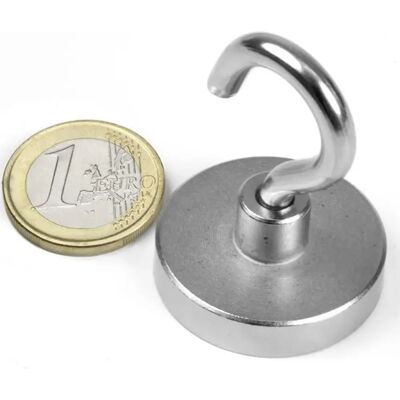 Íman Neodymium (NdFeB) redondo com gancho N38 Ø32mm Íman Neodymium (NdFeB) redondo com gancho N38 Ø32mm