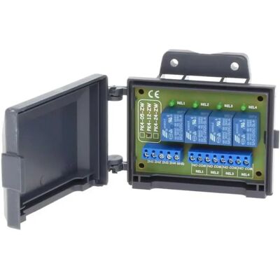 Módulo de 4 relés NO 12VDC 35mA com caixa à prova de salpicos Módulo de 4 relés NO 12VDC 35mA com caixa à prova de salpicos