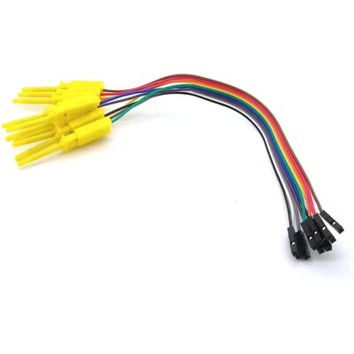 Conjunto de 10 cabos de ligação Jumper Dupont fêmea -> Pinça de gancho - 20cm Conjunto de 10 cabos de ligação Jumper Dupont fêmea -> Pinça de gancho - 20cm
