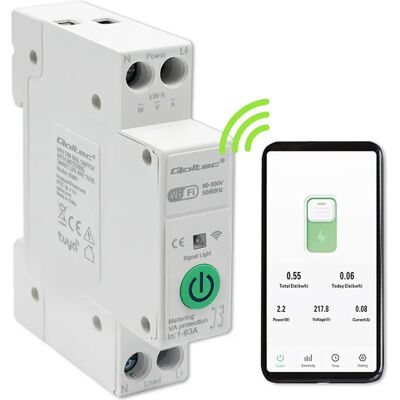 Qoltec 50881 - Relé Inteligente Wi-Fi p/ calha DIN c/ medição de energia 63A (Compatível com Tuya) Qoltec 50881 - Relé Inteligente Wi-Fi p/ calha DIN c/ medição de energia 63A (Compatível com Tuya)