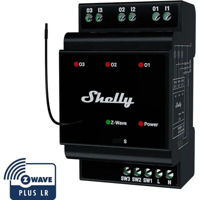 Shelly Wave Pro 3 LR - Módulo para calha DIN c/ 3 relés para automação Z-Wave Plus/ZWLR - 110/240VAC 3x16A Shelly Wave Pro 3 LR - Módulo para calha DIN c/ 3 relés para automação Z-Wave Plus/ZWLR - 110/240VAC 3x16A