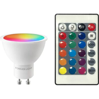 Forever - Lâmpada GU10 LED 4.8W RGB+W (branco neutro) 440lm - c/ comando Forever - Lâmpada GU10 LED 4.8W RGB+W (branco neutro) 440lm - c/ comando