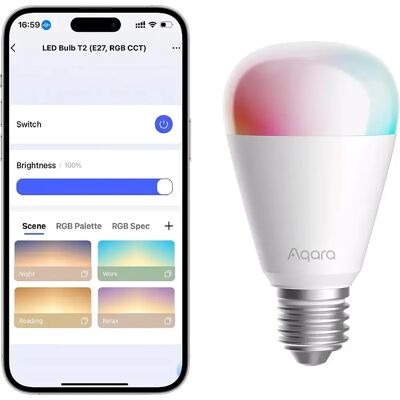 Aqara LB-L02D - Lâmpada LED Smart (Thread / Zigbee) E27 RGB+W CCT (2700..6500K) 1100 lm Aqara LB-L02D - Lâmpada LED Smart (Thread / Zigbee) E27 RGB+W CCT (2700..6500K) 1100 lm