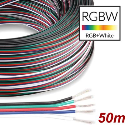 Marca Modelo - Cabo plano de 5 condutores para fitas LED RGB+W - rolo de 50m Marca Modelo - Cabo plano de 5 condutores para fitas LED RGB+W - rolo de 50m
