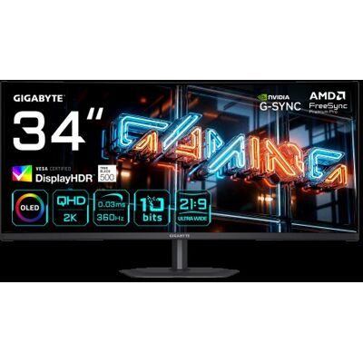 GIGABYTE MO34WQC36 Monitor Gaming Curvo 34” WQHD - 3440 x 1440, 360Hz, 0.03ms, KVM, 300 cd/m², FreeSync Premium Pro, DisplayHDR True Black 500, HDMI 2.1, DisplayPort 2.1 - 1409059 GIGABYTE MO34WQC36 Monitor Gaming Curvo 34” WQHD - 3440 x 1440, 360Hz, 0.03ms, KVM, 300 cd/m², FreeSync Premium Pro, DisplayHDR True Black 500, HDMI 2.1, DisplayPort 2.1 - 1409059