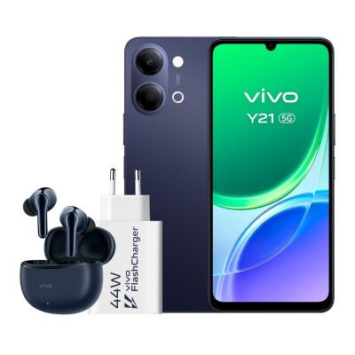 Smartphone Vivo Y21 4GB/ 256GB/ 6,74"/ 5G/ Preto/ Inclui Carregador + Fones de Ouvido Smartphone Vivo Y21 4GB/ 256GB/ 6,74"/ 5G/ Preto/ Inclui Carregador + Fones de Ouvido