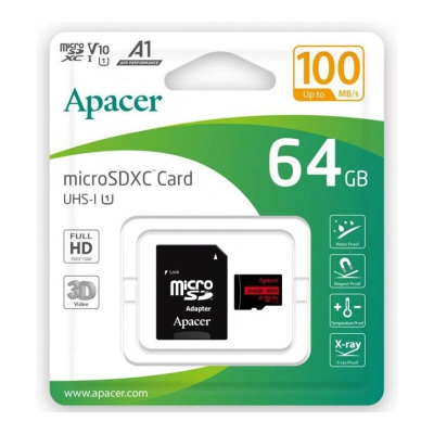 Cartão de memória Apacer 64GB XC UHS 1 com adaptador/classe 10/ 100MBs Cartão de memória Apacer 64GB XC UHS 1 com adaptador/classe 10/ 100MBs