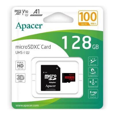 Cartão de memória Apacer 128GB XC UHS-1 com adaptador / Classe 10 / 100MB/s Cartão de memória Apacer 128GB XC UHS-1 com adaptador / Classe 10 / 100MB/s