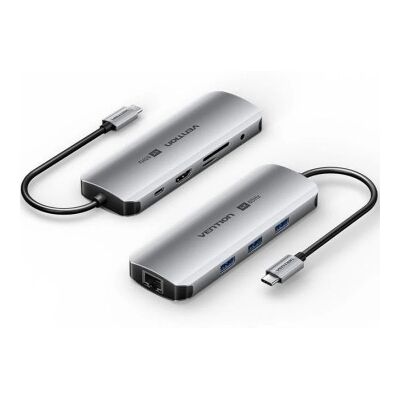 Docking Vention TQLHB USB Type-C/ 1xHDMI 4K/ 3xUSB/ 1xUSB Type-C PD/ 1xRJ45/ 1xConector de 3,5 mm/ 1xLeitor de Cartões/ Cinza Docking Vention TQLHB USB Type-C/ 1xHDMI 4K/ 3xUSB/ 1xUSB Type-C PD/ 1xRJ45/ 1xConector de 3,5 mm/ 1xLeitor de Cartões/ Cinza