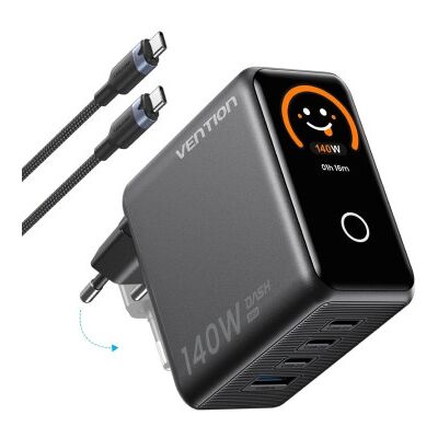 Carregador de parede Vention GaN TZ-FCOH0-EU/ 3x USB Tipo C + Cabo USB Tipo C/ 1x USB/ 140 W Carregador de parede Vention GaN TZ-FCOH0-EU/ 3x USB Tipo C + Cabo USB Tipo C/ 1x USB/ 140 W