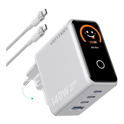 Carregador de parede Vention GaN TZ-FCOI0-EU/ 3x USB Tipo C + Cabo USB Tipo C/ 1x USB/ 140 W Carregador de parede Vention GaN TZ-FCOI0-EU/ 3x USB Tipo C + Cabo USB Tipo C/ 1x USB/ 140 W