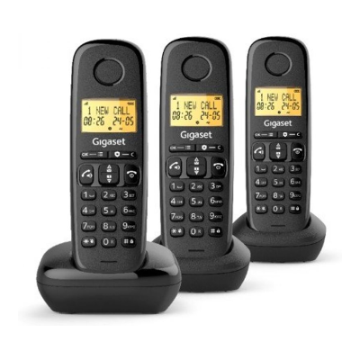 Siemens Telefone sem fio Gigaset Basic 100 / Pacote com três unidades / Preto Siemens Telefone sem fio Gigaset Basic 100 / Pacote com três unidades / Preto