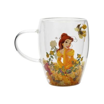 Caneca de cristal com flores secas, Princesa Bela da Disney Caneca de cristal com flores secas, Princesa Bela da Disney