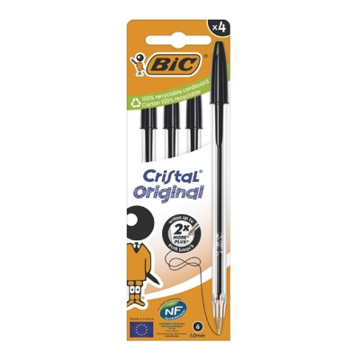 Canetas de tinta a óleo Bic Cristal Original 516335/ 4 unidades/ Preto Canetas de tinta a óleo Bic Cristal Original 516335/ 4 unidades/ Preto