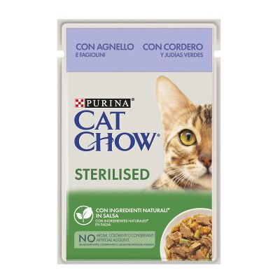 Cat Chow Adult Sterilised Borrego e Feijão Verde ração húmida para gatos 85Gr Cat Chow Adult Sterilised Borrego e Feijão Verde ração húmida para gatos 85Gr