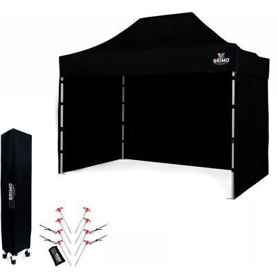 BRIMO Venda de Tenda 2 x 3 m SUPER Aço Montagem em 2 min - com 3 paredes - Preto 70% poliéste, 30% PVC BRIMO Venda de Tenda 2 x 3 m SUPER Aço Montagem em 2 min - com 3 paredes - Preto 70% poliéste, 30% PVC