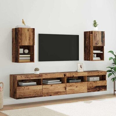 vidaXL Armários de TV Montados na Parede com LED 2 pcs Madeira antiga Marrón vidaXL Armários de TV Montados na Parede com LED 2 pcs Madeira antiga Marrón