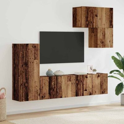 vidaXL Unidade de TV de Parede 5 pcs Madeira Antiga Madeira processada Marrón vidaXL Unidade de TV de Parede 5 pcs Madeira Antiga Madeira processada Marrón