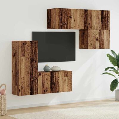 vidaXL Unidade de TV de Parede 5 pcs Madeira Antiga Madeira processada Marrón vidaXL Unidade de TV de Parede 5 pcs Madeira Antiga Madeira processada Marrón