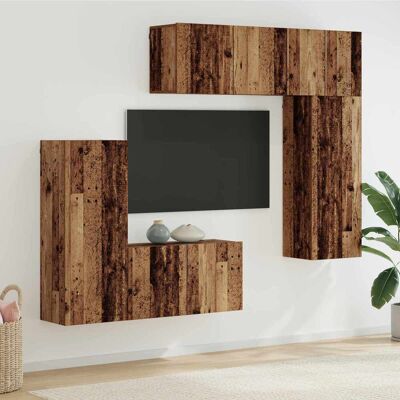 vidaXL Unidade de TV de Parede 5 pcs Madeira Antiga Madeira processada Marrón vidaXL Unidade de TV de Parede 5 pcs Madeira Antiga Madeira processada Marrón