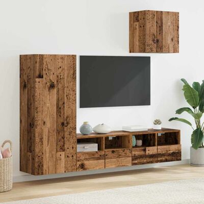vidaXL Unidades de Parede para TV 4 pcs Madeira Antiga Marrón vidaXL Unidades de Parede para TV 4 pcs Madeira Antiga Marrón