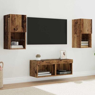 vidaXL Gabinetes de TV na Parede 4 pcs Madeira Antiga Marrón vidaXL Gabinetes de TV na Parede 4 pcs Madeira Antiga Marrón