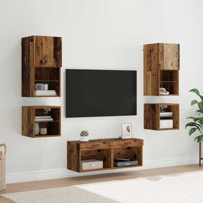 vidaXL Unidades de Parede para TV 8 pcs Madeira antiga Marrón vidaXL Unidades de Parede para TV 8 pcs Madeira antiga Marrón