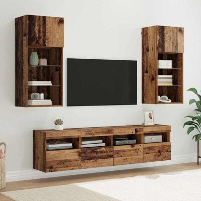 vidaXL Unidades de TV de Parede com LED 5 pcs Madeira Antiga Marrón vidaXL Unidades de TV de Parede com LED 5 pcs Madeira Antiga Marrón
