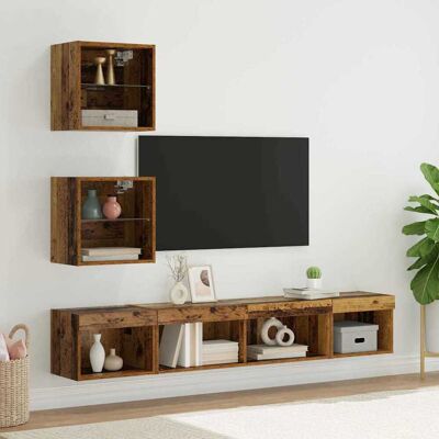 vidaXL Unidades de TV de Parede com LED com led 5 pcs Madeira antiga Marrón vidaXL Unidades de TV de Parede com LED com led 5 pcs Madeira antiga Marrón
