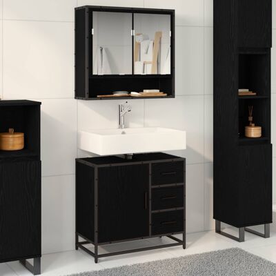 vidaXL Armário de Banheiro com gaveta Carvalho Preto 65 x 33 x 60 cm Negro vidaXL Armário de Banheiro com gaveta Carvalho Preto 65 x 33 x 60 cm Negro
