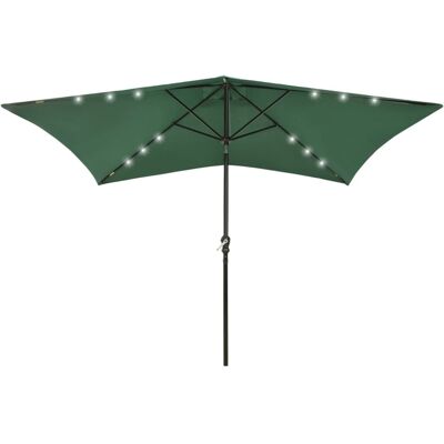 vidaXL Guarda-sol de jardim com LEDs e poste de aço Verde - Guarda-sol de jardim vidaXL Guarda-sol de jardim com LEDs e poste de aço Verde - Guarda-sol de jardim