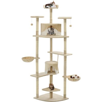 vidaXL Árvore p/ gatos c/ postes arranhadores sisal 203 cm bege/branco Beige vidaXL Árvore p/ gatos c/ postes arranhadores sisal 203 cm bege/branco Beige