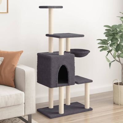 vidaXL Árvore para gatos com postes de sisal 131 cm - cinza escuro (172129) vidaXL Árvore para gatos com postes de sisal 131 cm - cinza escuro (172129)